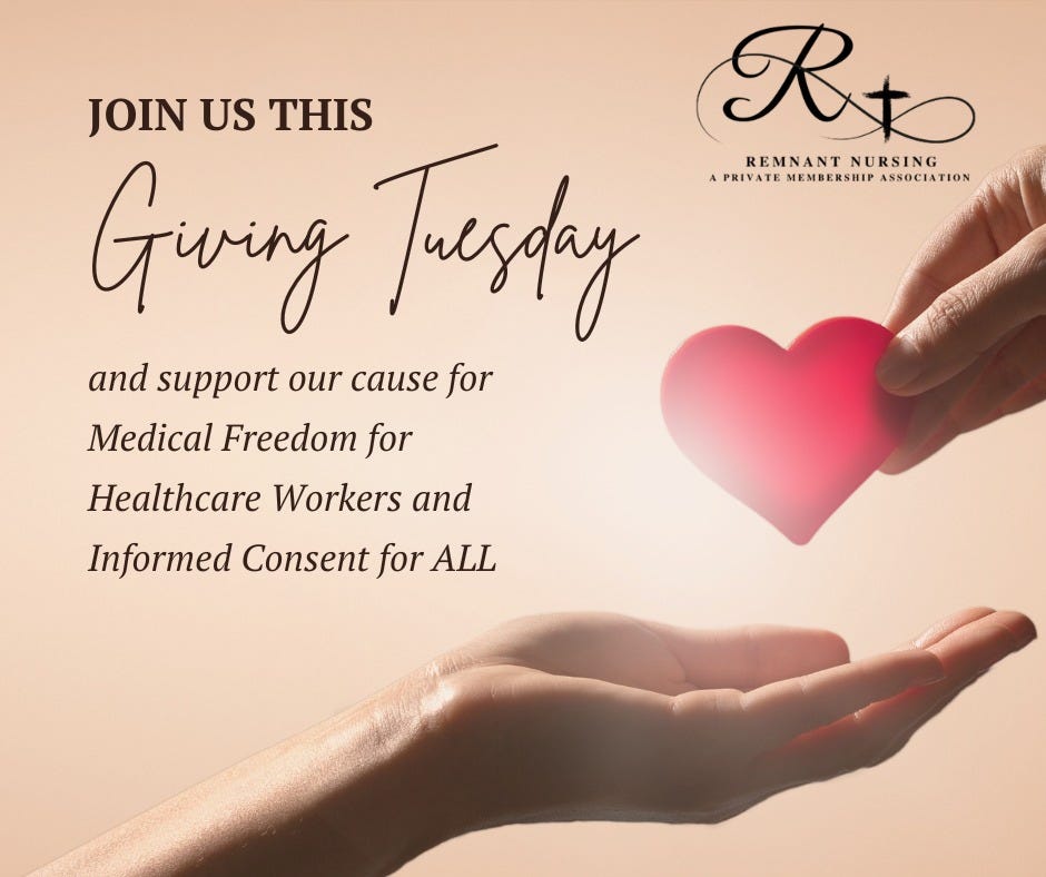 May be an image of heart and text that says 'JOIN US THIS Rto Gwving Tuesdey REMNANT NURSING PRIVATMEI PRIVATE MEMBERSHIP ASSOCIATION and support our cause for Medical Freedom for Healthcare Workers and Informed Consent for ALL'