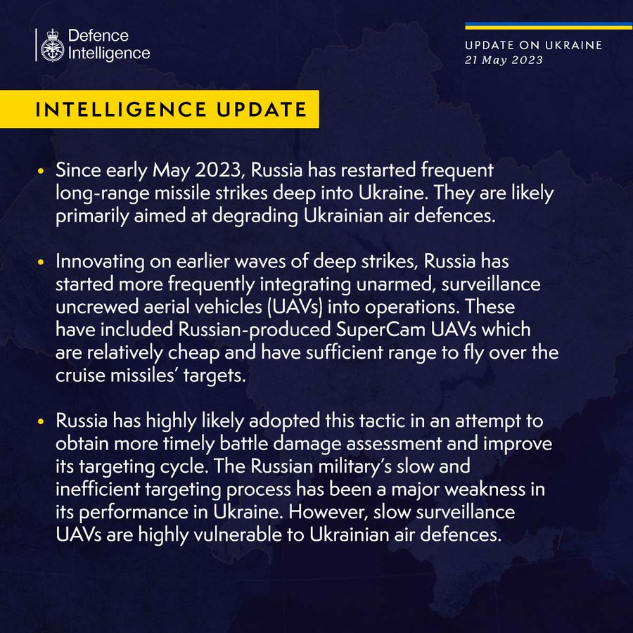 Latest Defence Intelligence update on the situation in Ukraine - 21 May 2023