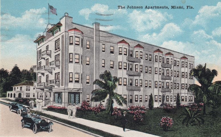 Postcard of the Johnson Apartments at 227 NE Second Street in downtown Miami. Courtesy of Casey M. Piket.