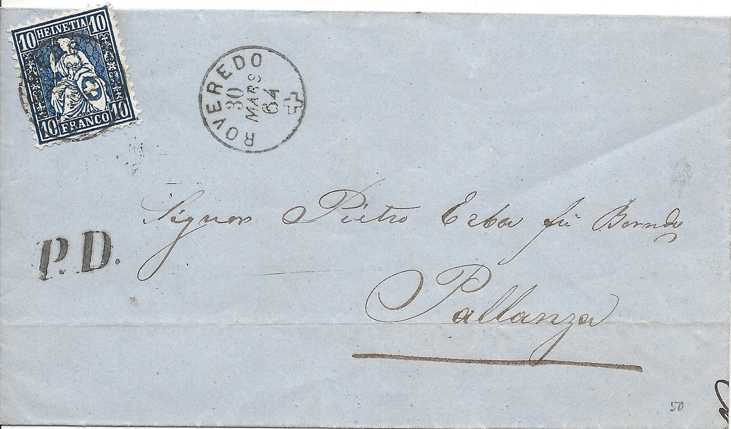 1864 letter from Switzerland to Italy