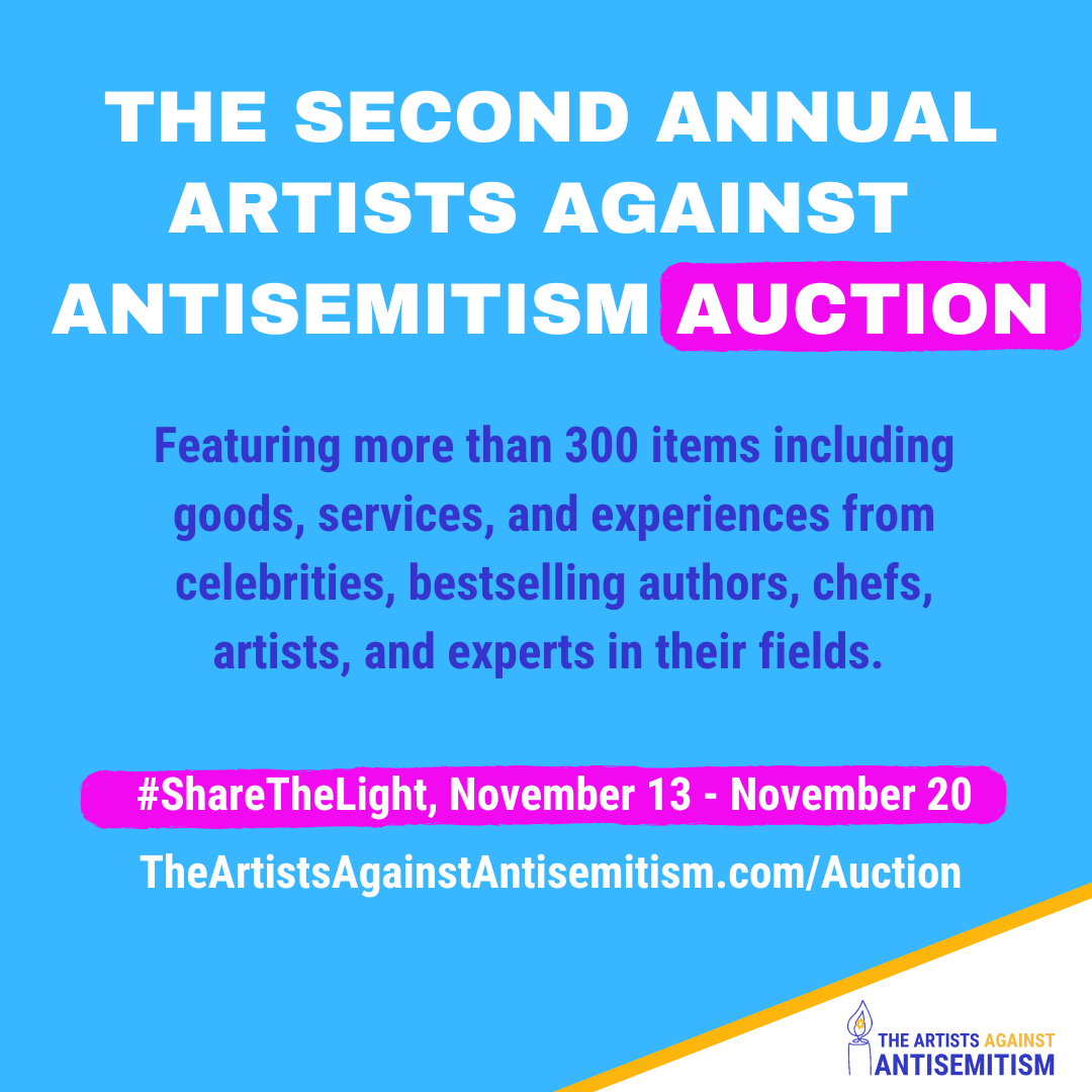 graphic announcing the second annual Artists Against Antisemitism auction.