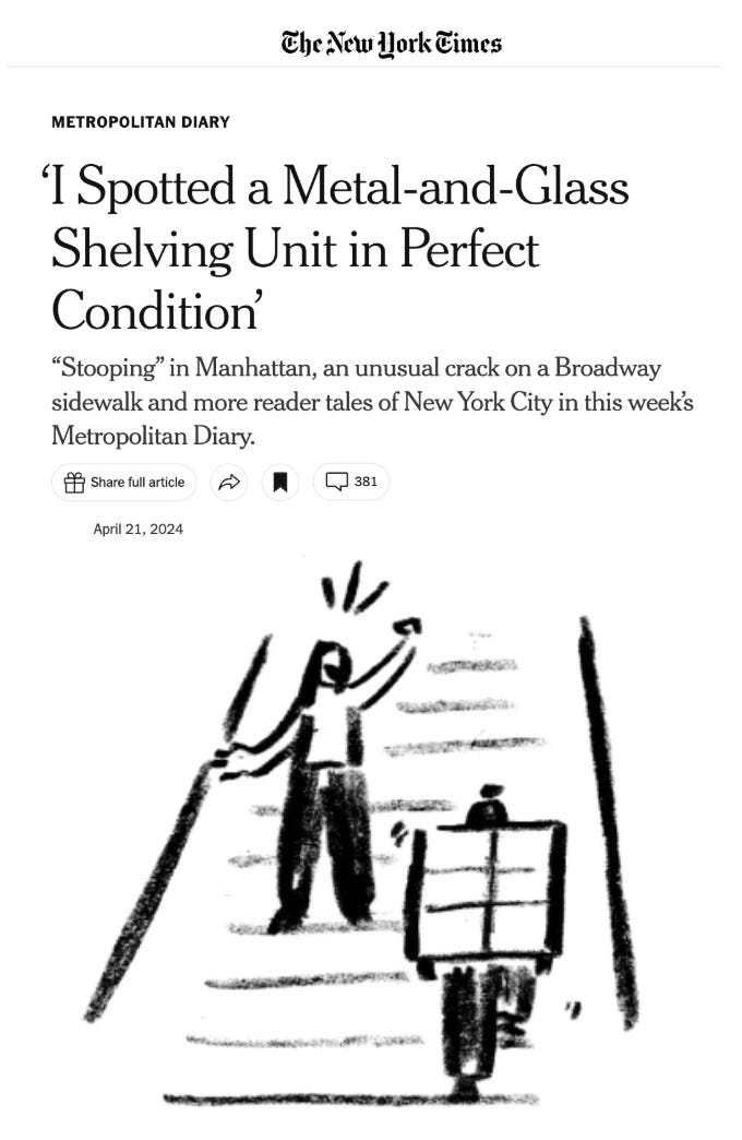 New YOrk Times Metropolitan Diary Stooping, Lia Buffa De Feo