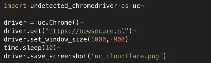 Undetected Chromedriver test for Cloudflare