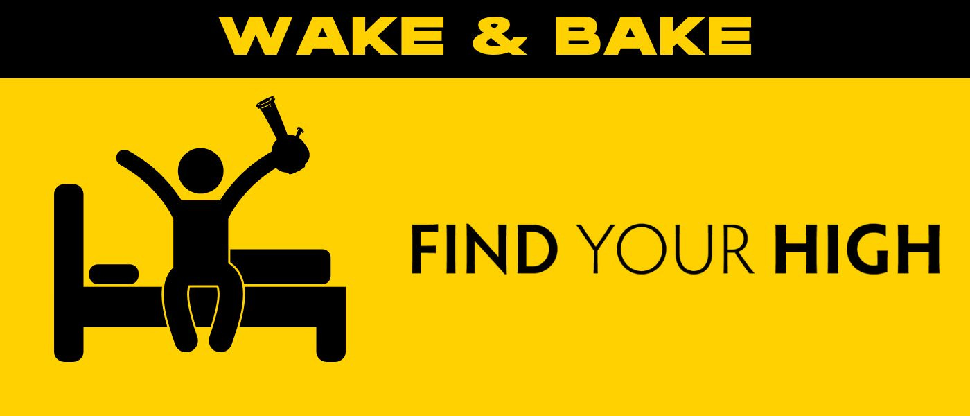 black and yellow banner image for wake and bake