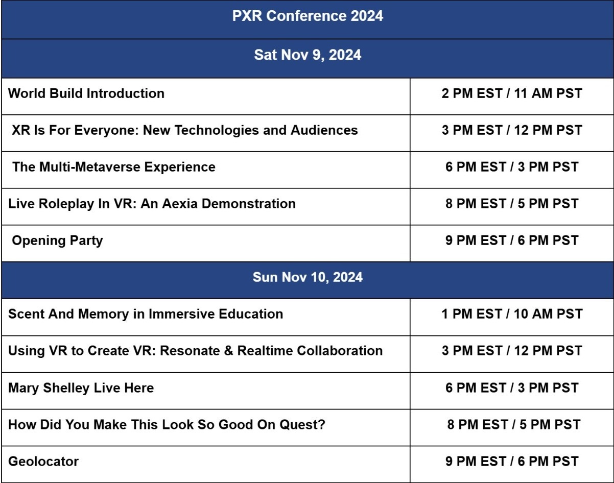 PXR Conference 2024 - list of talks Sat Nov 9, 2024 and Sun Nov 10, 2024