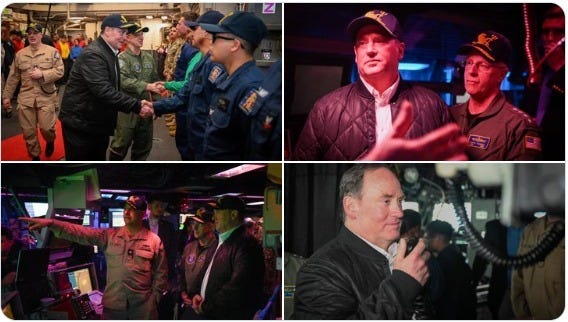 US Navy Secretary John C. Phelan aboard the USS Gravely - the first warship assigned to patrol the Gulf to enforce US Border Security. US Navy Secretary John C. Phelan aboard the USS Gravely - the first warship assigned to patrol the Gulf to enforce US Border Security.