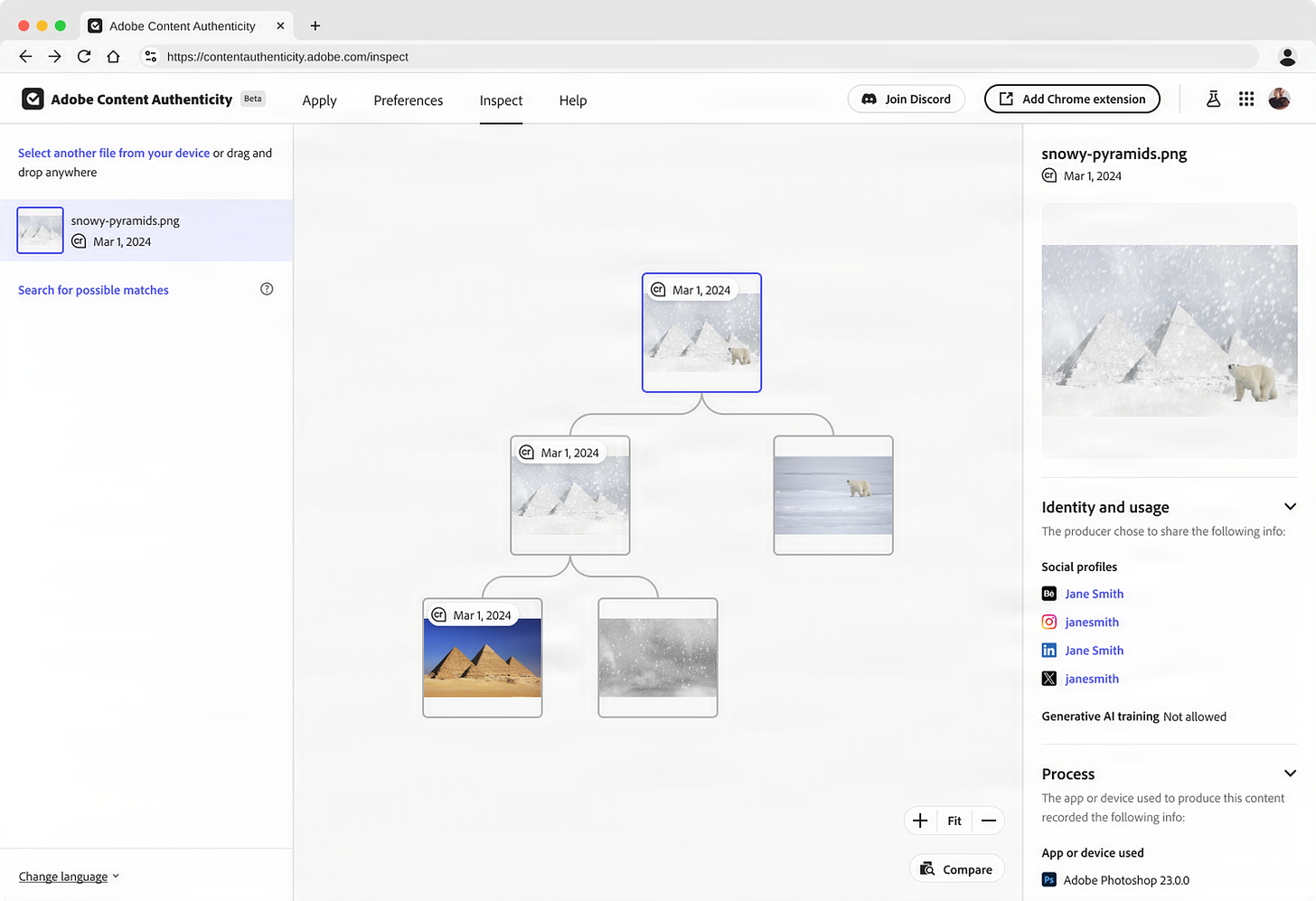 If a website strips out Content Credentials info (or just doesn’t display it), users can manually inspect it using Adobe’s web app instead.