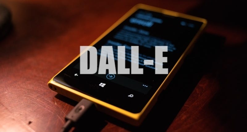DALL-E text over an image of a Windows Phone