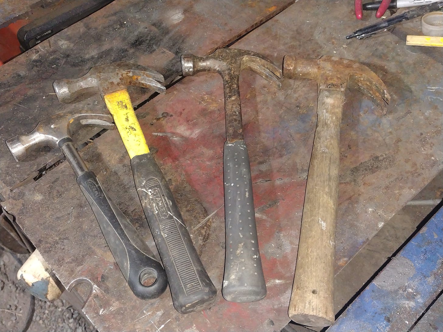 An array of claw hammers