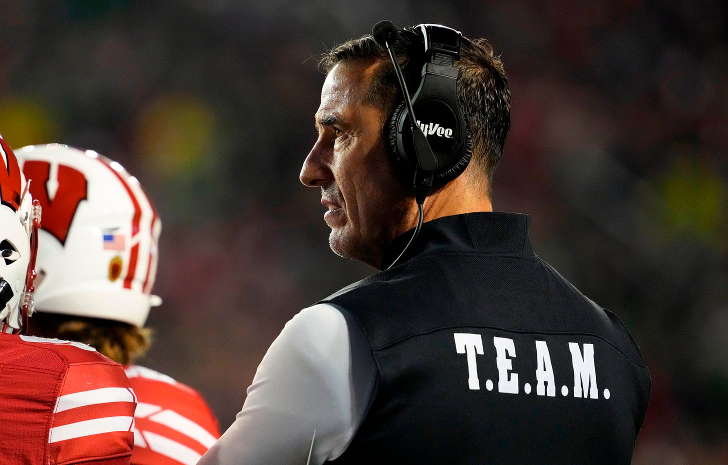 Wisconsin Badgers head coach Luke Fickell looks on during the game against the Oregon Ducks at Camp Randall Stadium