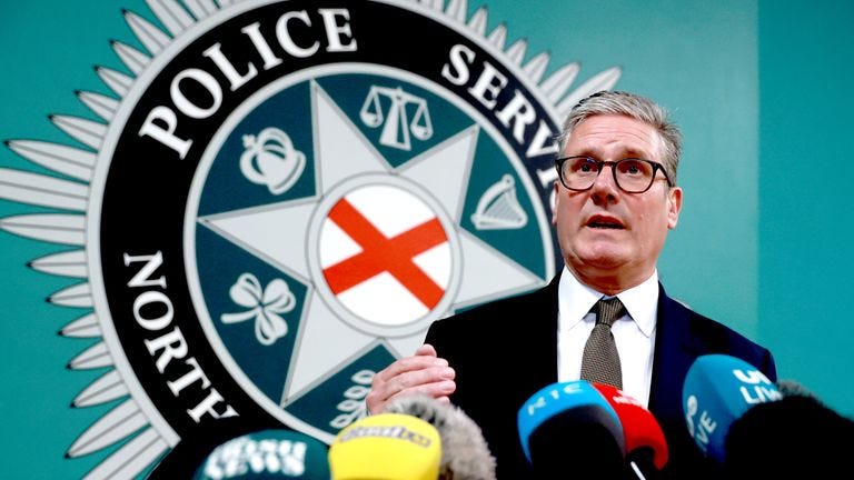 Prime Minister Keir Starmer speaking during a visit to Police Service of Northern Ireland (PSNI) training college at Garnerville in Belfast. Picture date: Monday August 19, 2024. PA Photo. See PA story POLITICS Southport. Photo credit should read: Liam McBurney/PA Wire