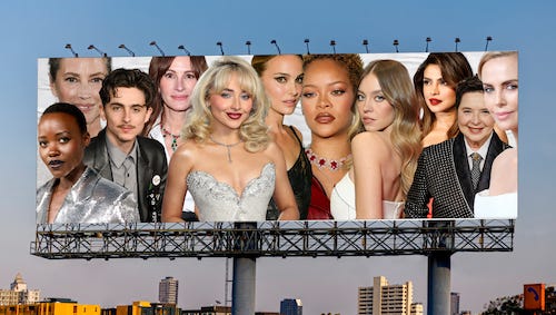 collage of celebrities with brand deals on a billboard