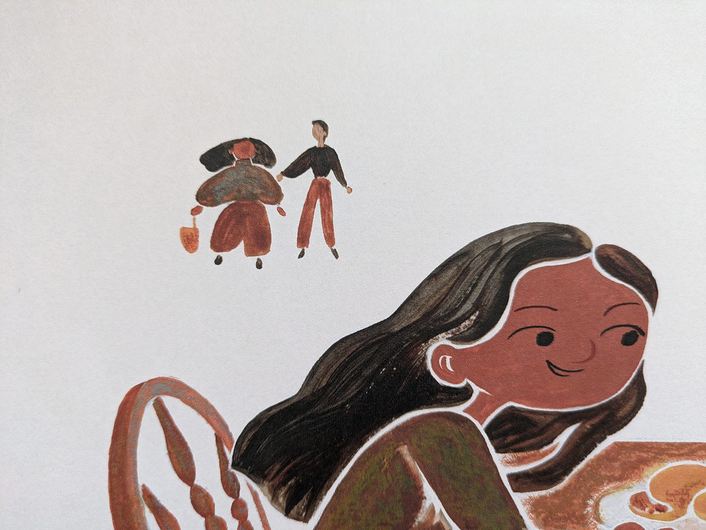 a close-up of an illustration in A RAINBOW IN BROWN showing two figures holding hands