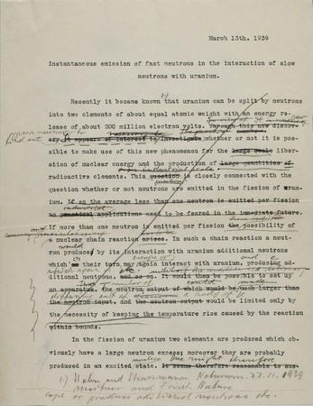 Instantaneous emission of fast neutrons in the interaction of slow neutrons  with uranium, with Walter Zinn. Edited drafts and figures | Library Digital  Collections | UC San Diego Library