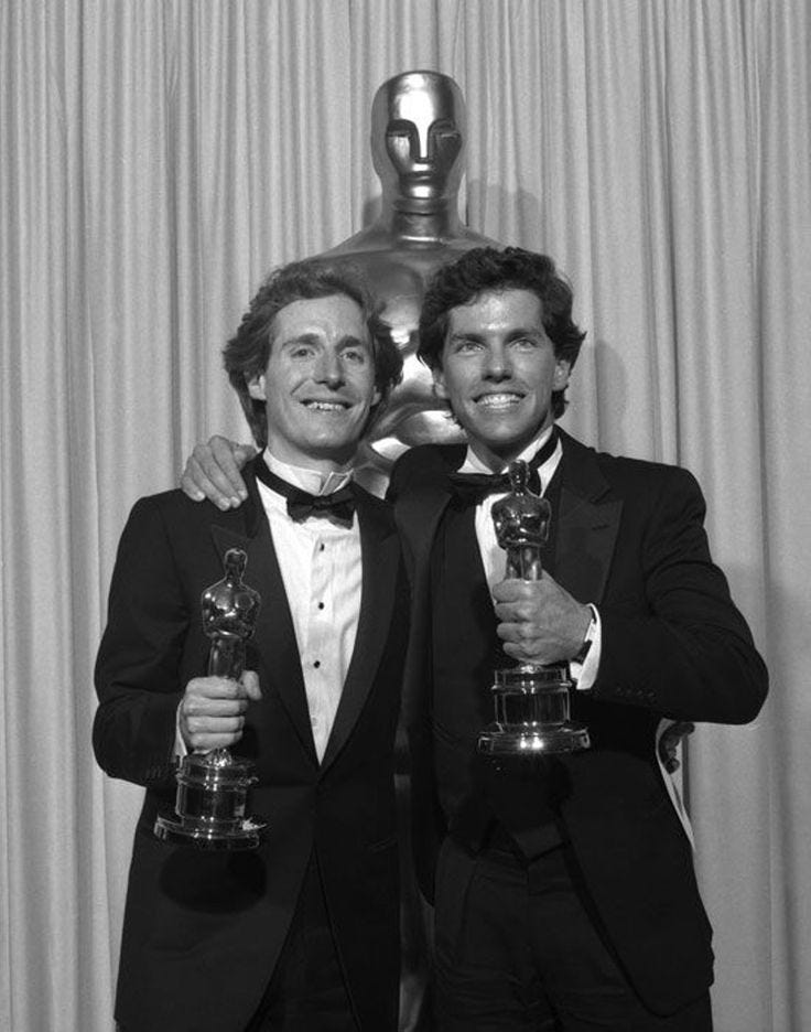 Backstage at the 53th Academy Awards - March 31, 1981. L to R: Michael  Gore, Dean Pitchford. Gore & Pitchford shared th… | Best songs, Oscar  award, Academy awards