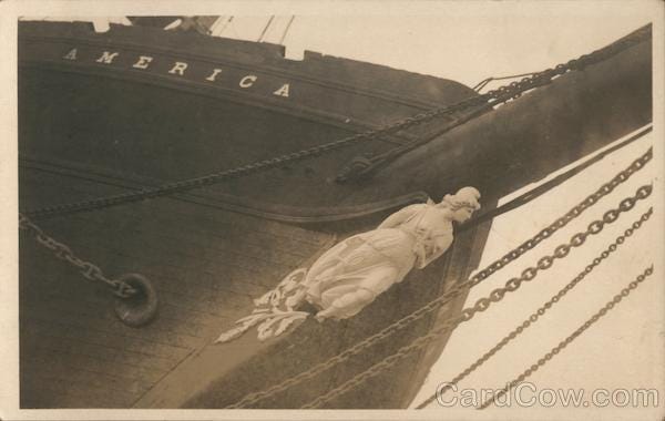 Front Bow of Ship "America" with Statue Boats, Ships Postcard