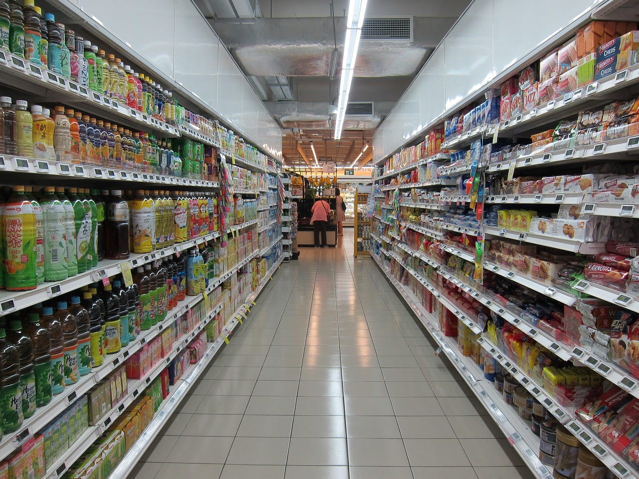 grocery store aisle full of processed products