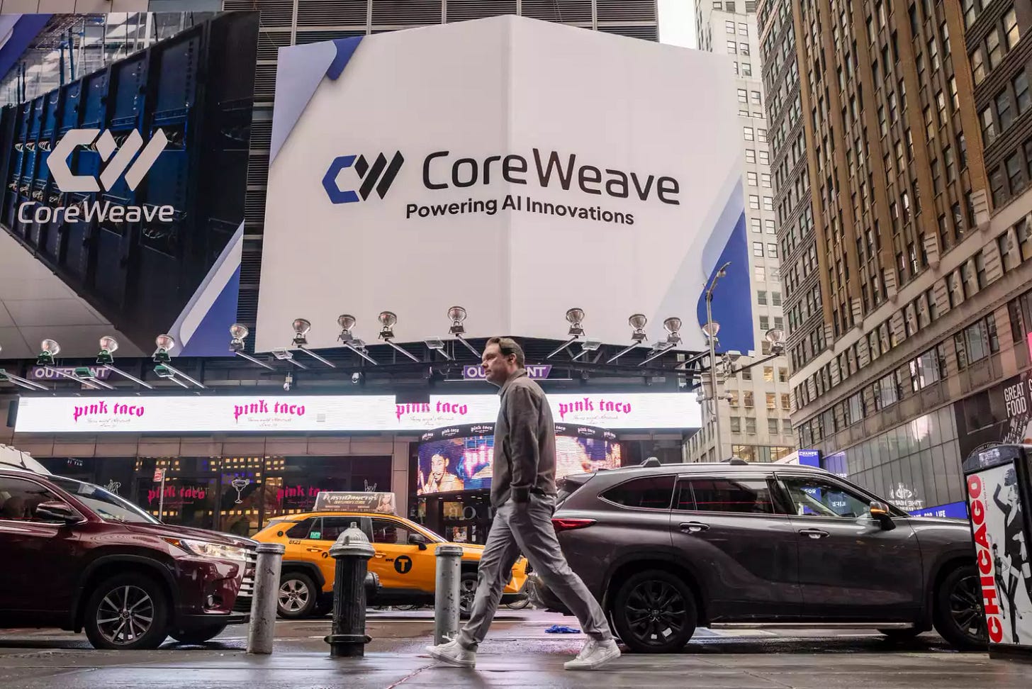CoreWeave signage in New York's Times Square.