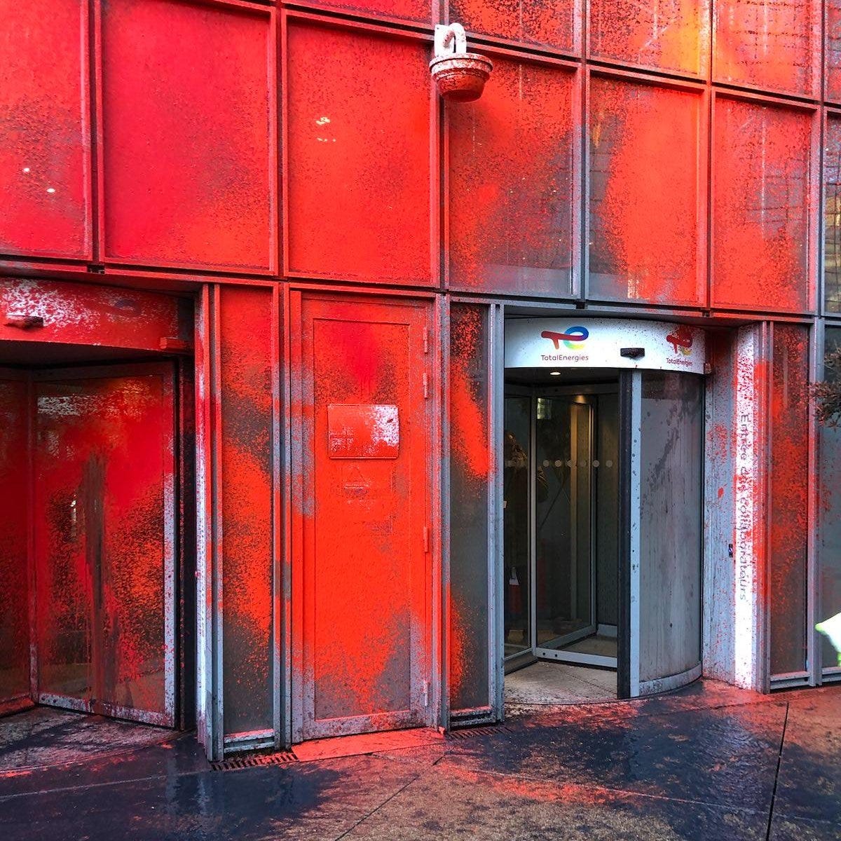 TotalEnergies HQ covered in red paint
