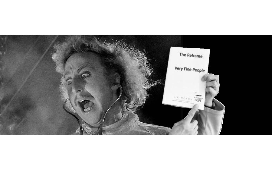 Gene Wilder from Young Frankenstein holds a copy of Very Fine People by A.R. Moxon