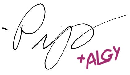 Signature: Pip (and in pink childish writing "+ Algy"