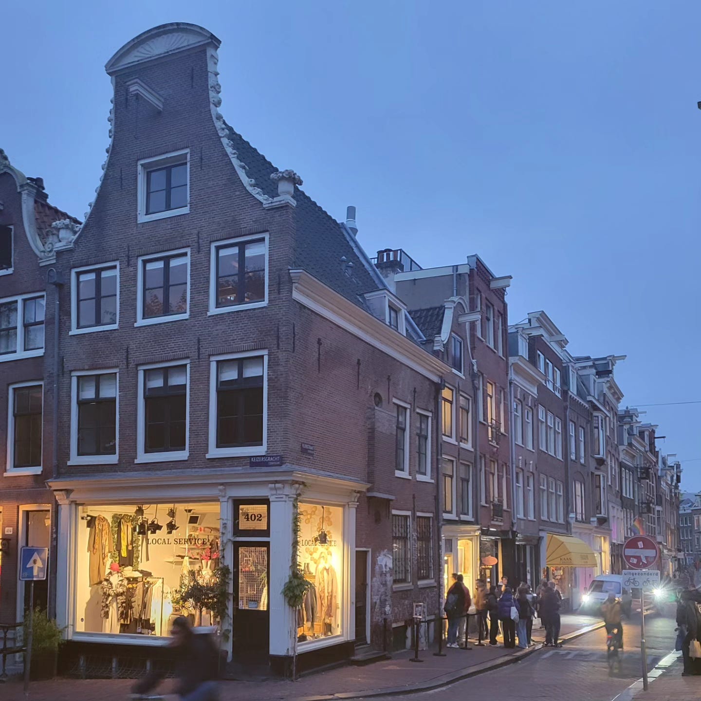 Canal houses at dusk in Amsterdam