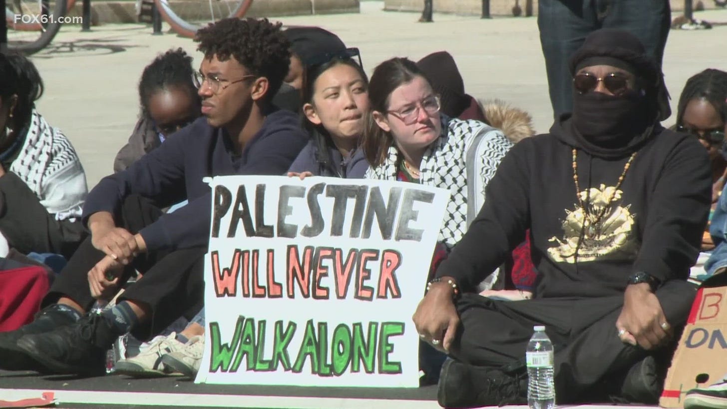 Yale students continue pro-Palestine protest into Monday evening outside  library