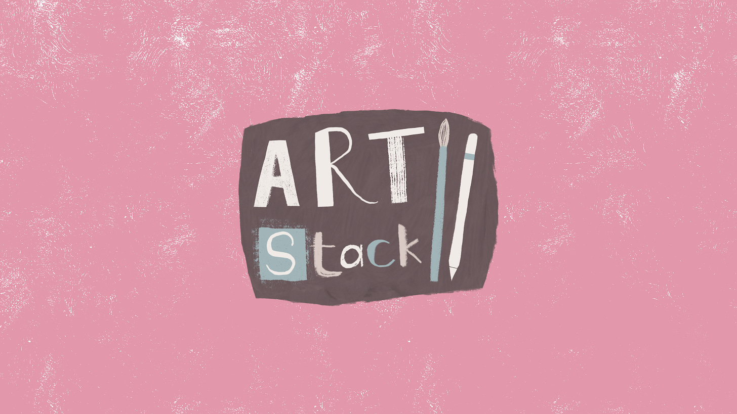 Hand-lettered title: Art Stack (includes drawings of a paintbrush and apple pencil)