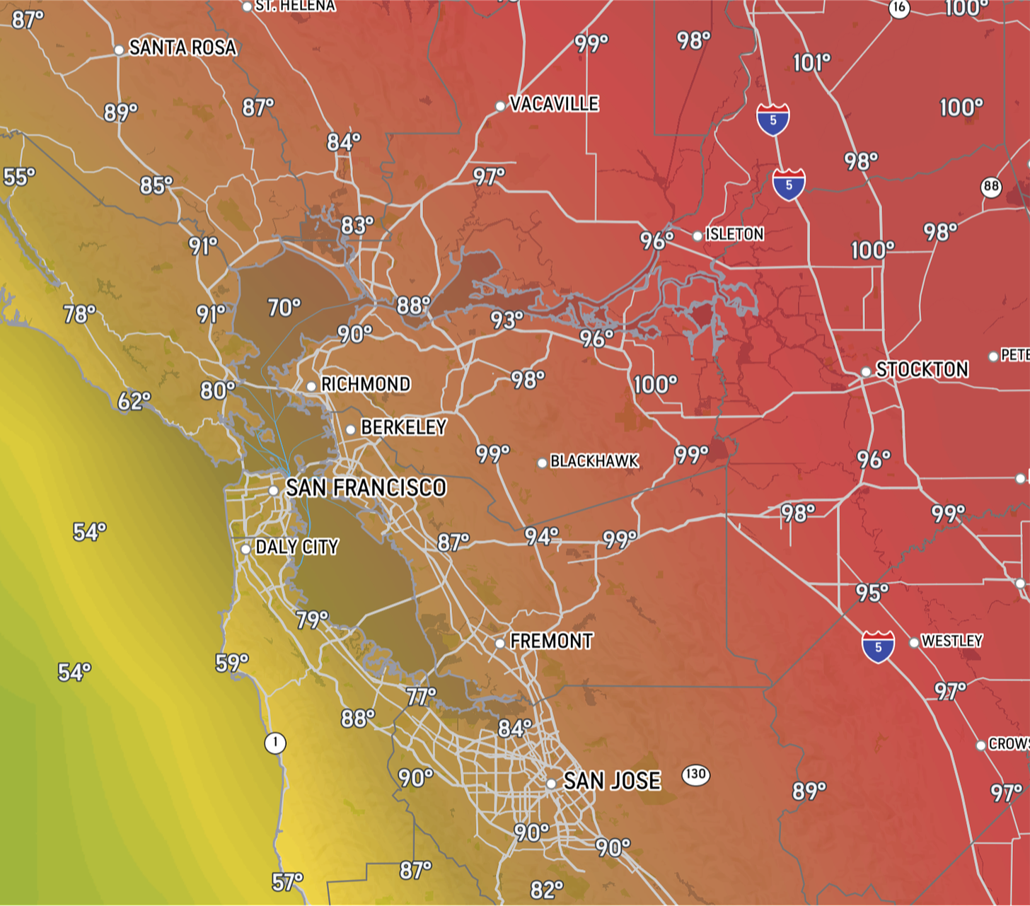 Picture of a weather map of the San Francisco Bay area
