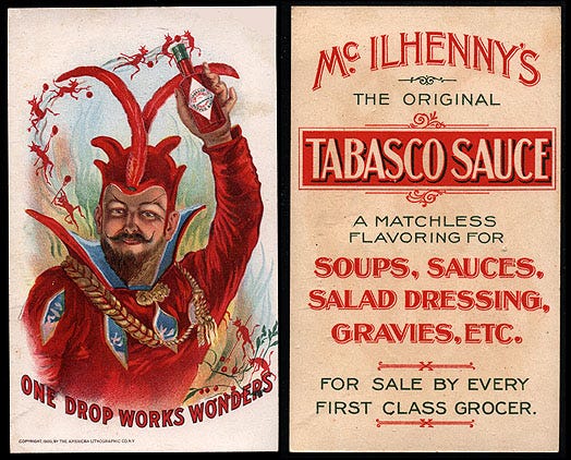 A trade card advertising Tabasco sauce
