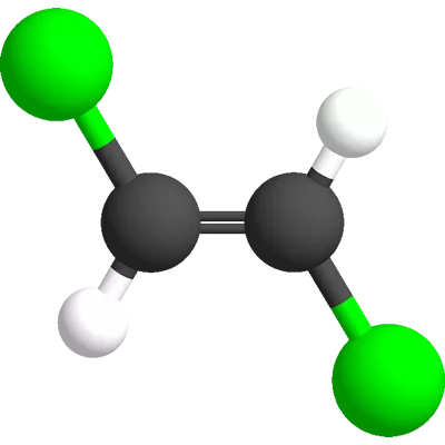 This is the ball and stick model of trans-dichloroethene.
