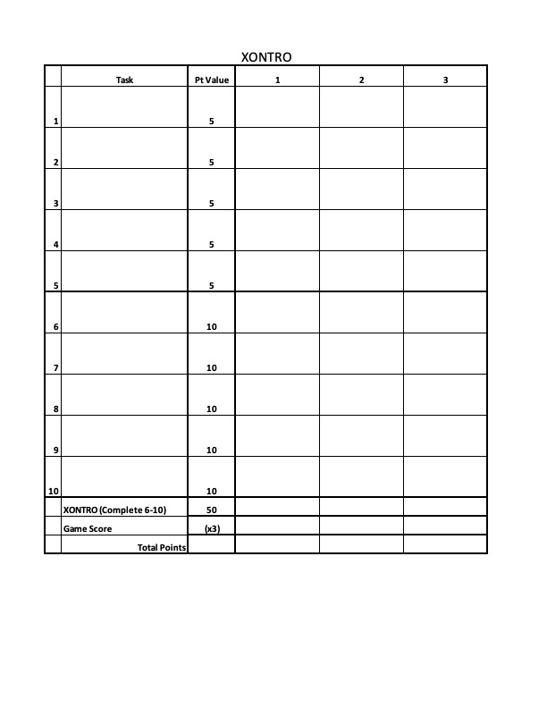 blank XONTRO score sheet