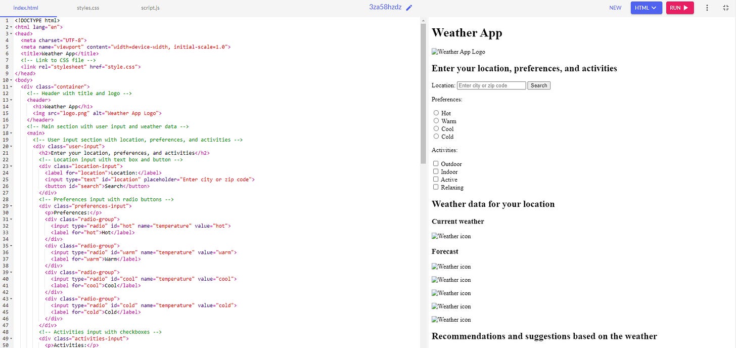 HTML mockup of the useful weather app site