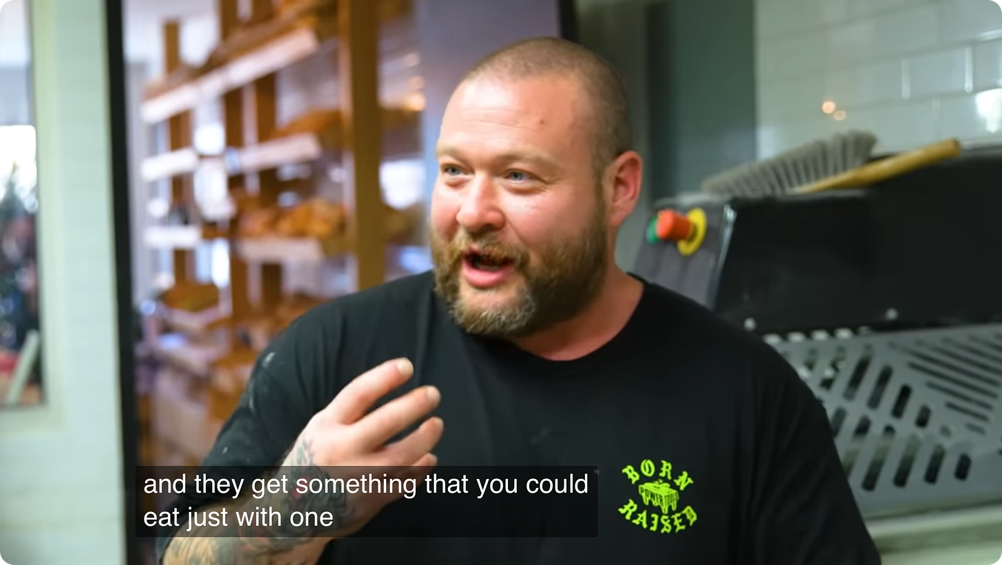 Video still of Action Bronson talking about food 