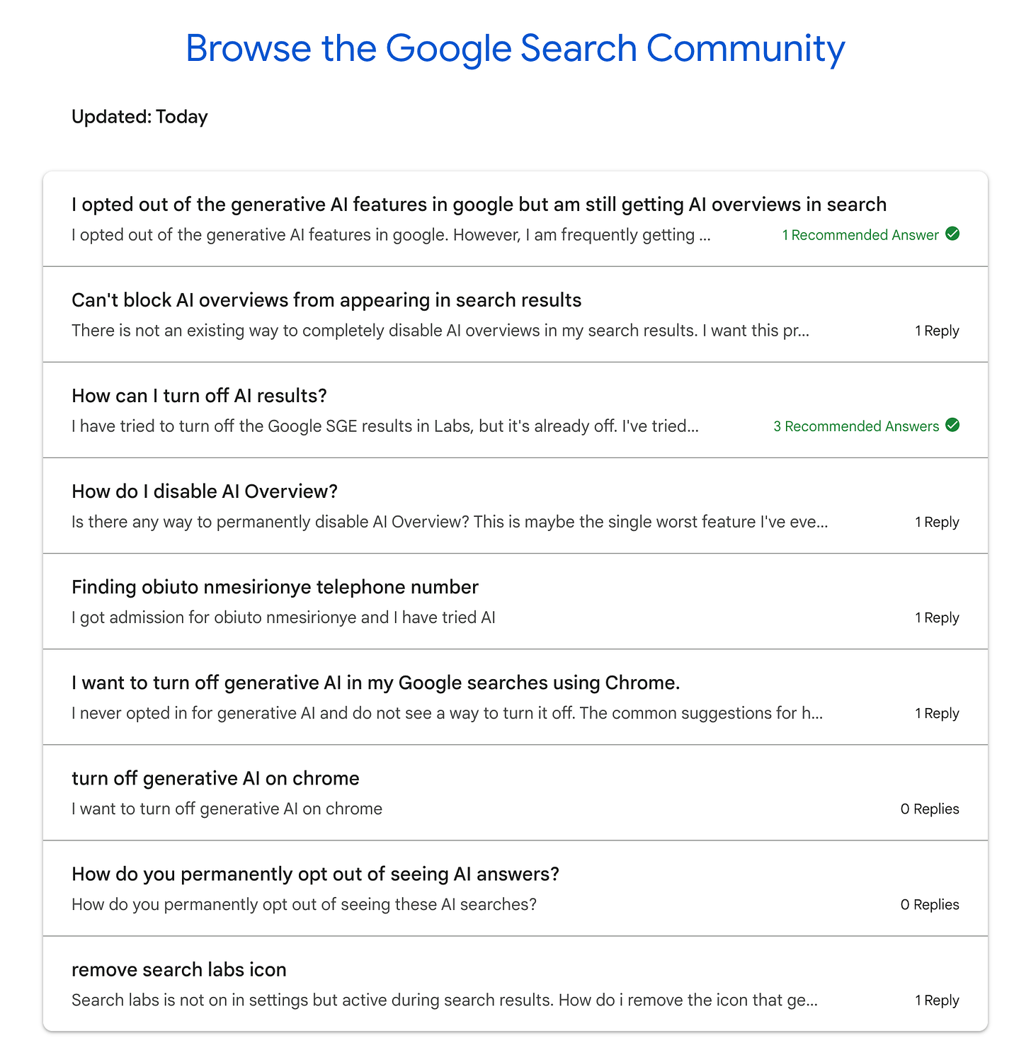 Google Ai Overview Complaints Google Forums