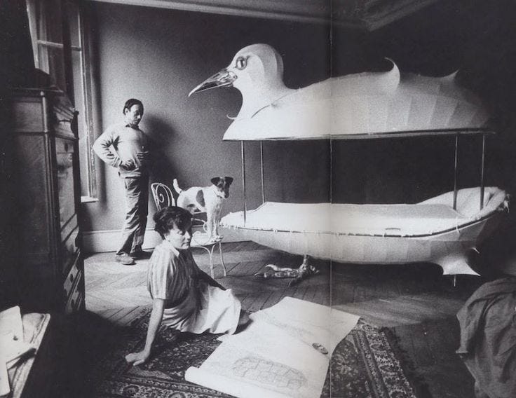 Claude and Francois-Xavier Lalanne and their Cocodoll bed, 1966 | Claude,  Portrait artist, French artists