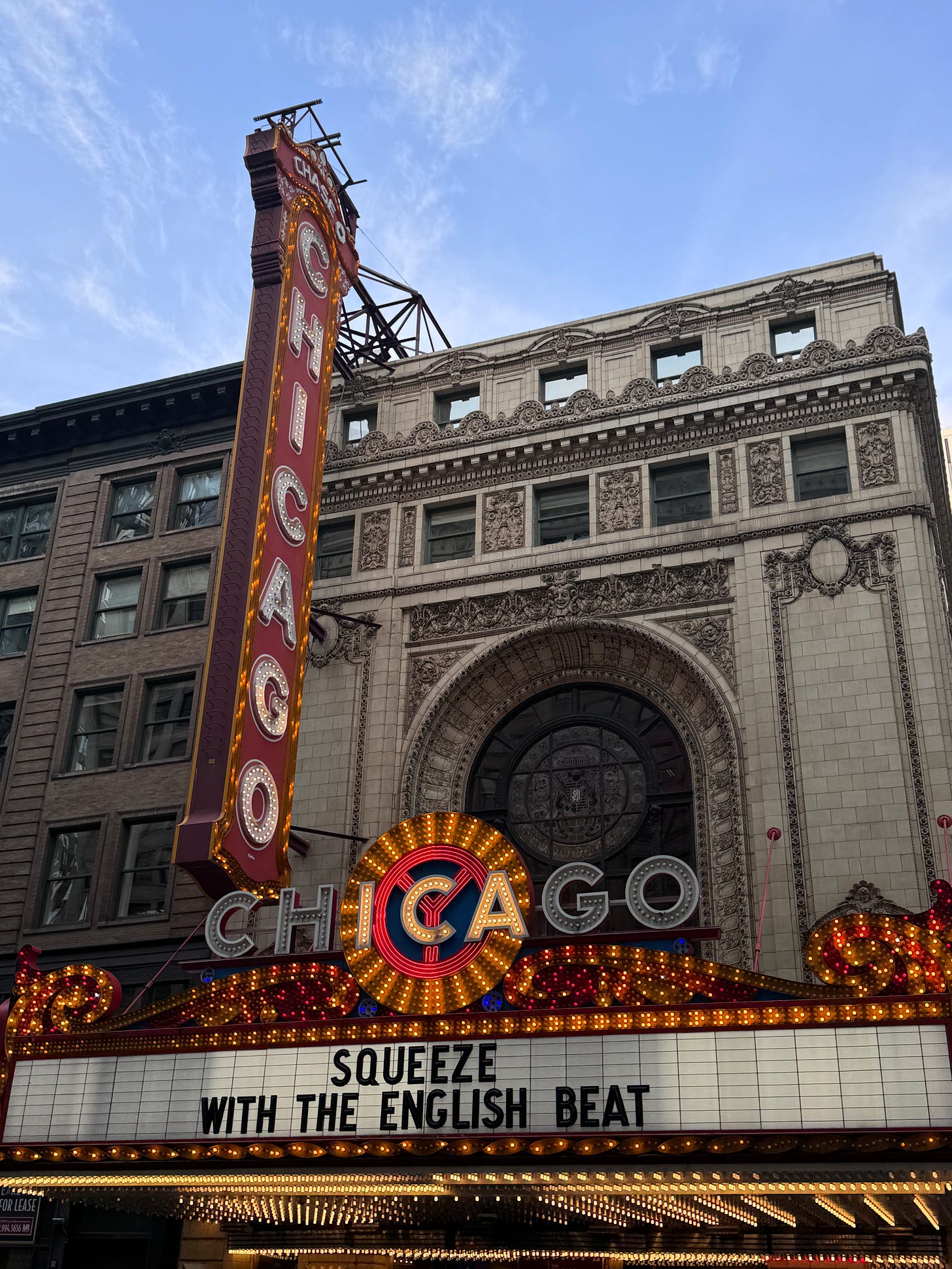 The Chicago Theater Lit Up in the Afternoon