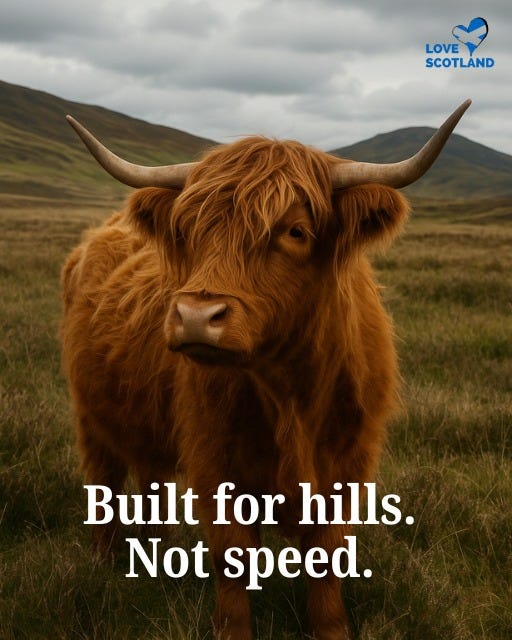 May be an image of text that says "LOVE SCOTLAND Built for hills. Not speed."