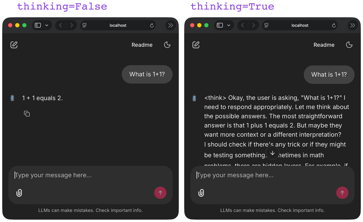 Qwen3 0.6B 推理模型在 thinking=False 和 thinking=True 下的响应