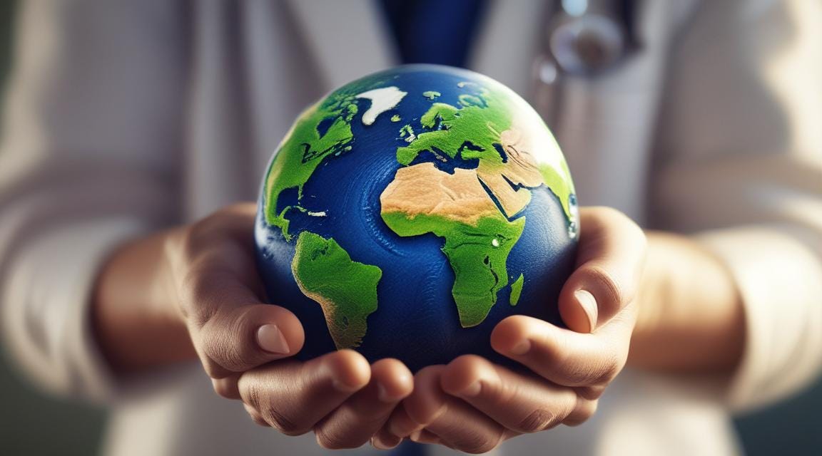 Picture showing a physician holding earth in hands