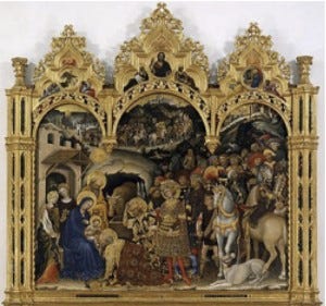 Adoration” by Gentile da Fabriano  Tempera on panel, 1453 