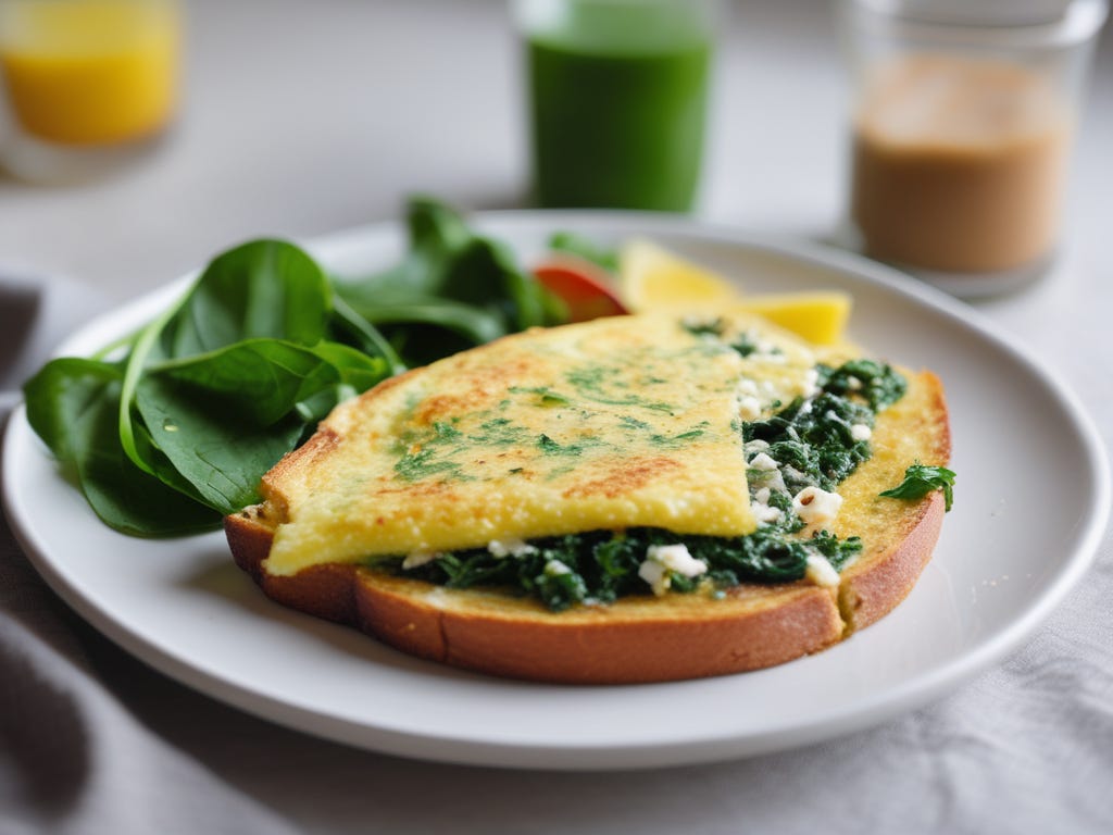 Spinach and Feta Omelette with Whole Wheat Toast