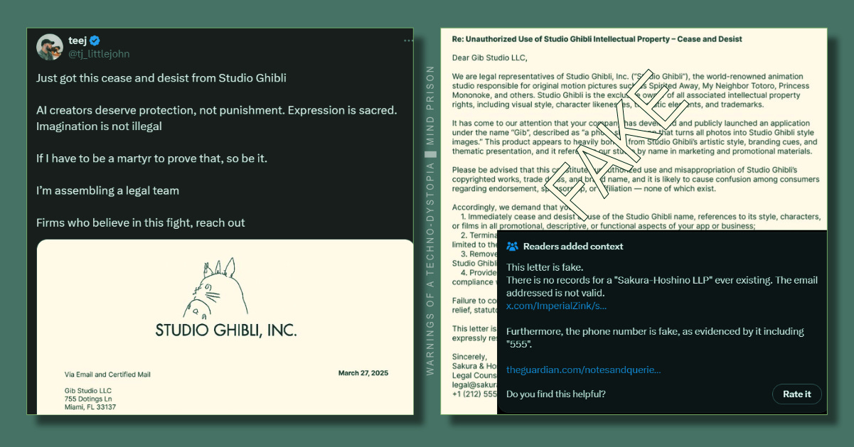 X user fakes receiving cease and desist letter from Studio Ghibli for engagement