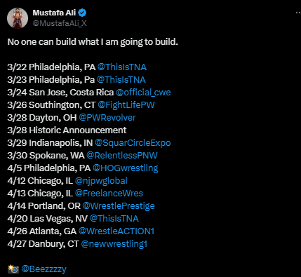Ali tour schedule as of post time 