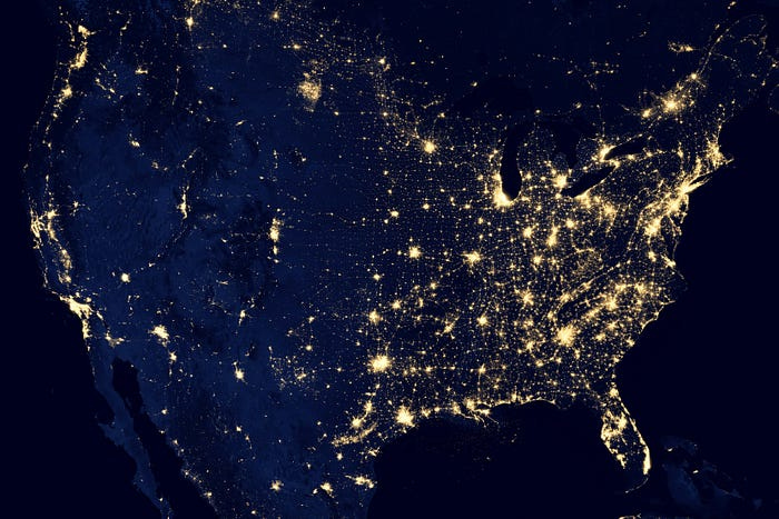 An image of the world, with lights.
