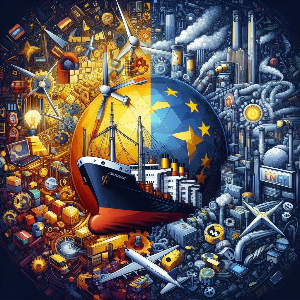 Create an image of ships, energy, europe, politics, investment, mobile phones, nationalism, digital art