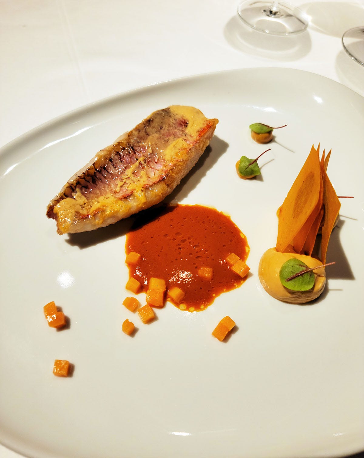 Red mullet with sweet potatoes. 