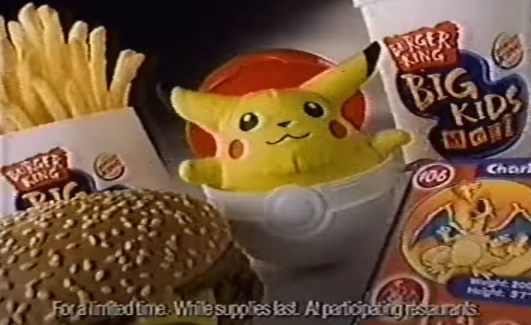 BURGER KING 1999 BIG KIDS MEAL - POKEMON TOYS COMMERCIAL - Nostalchicks