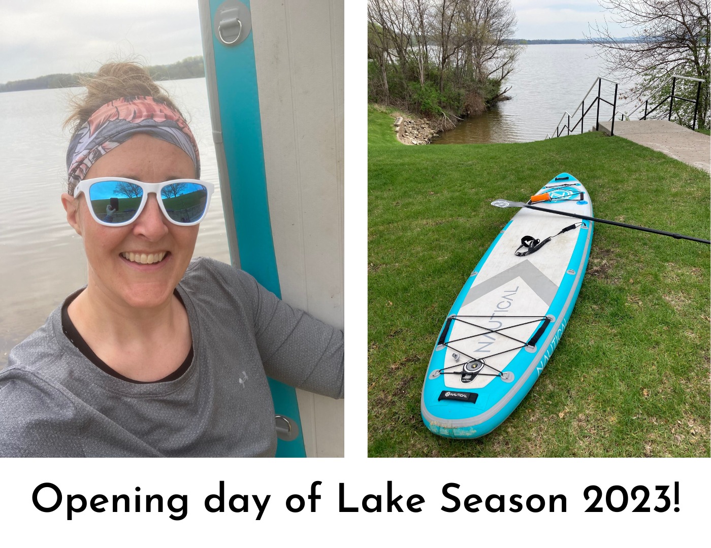 images of Kate and her paddleboard in front of a lake