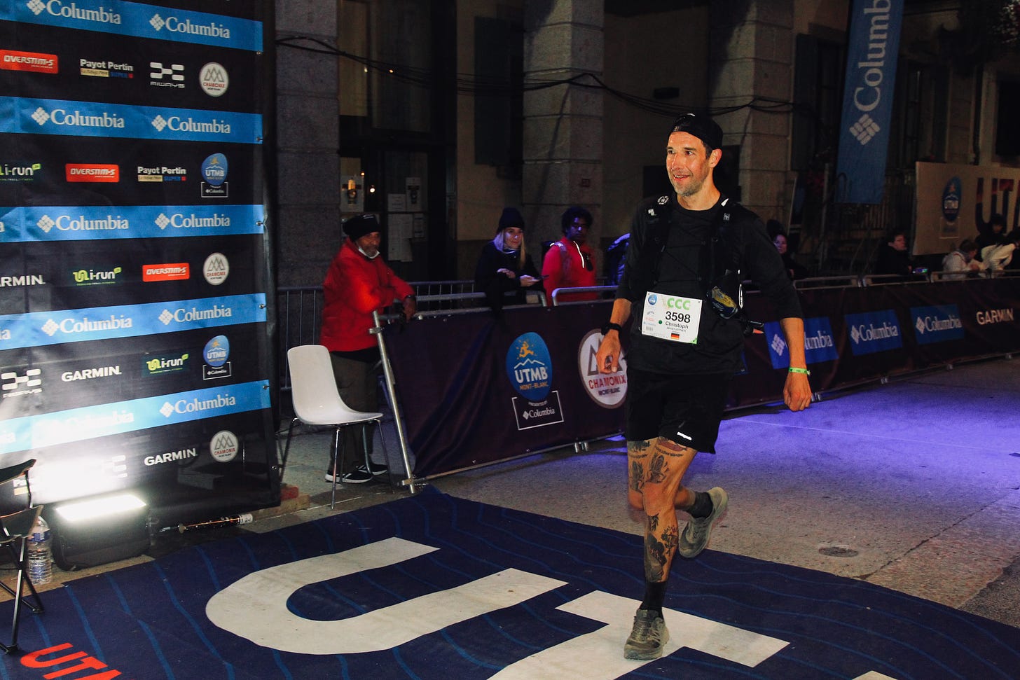 Chris crossing the finish line of CCC in 2021